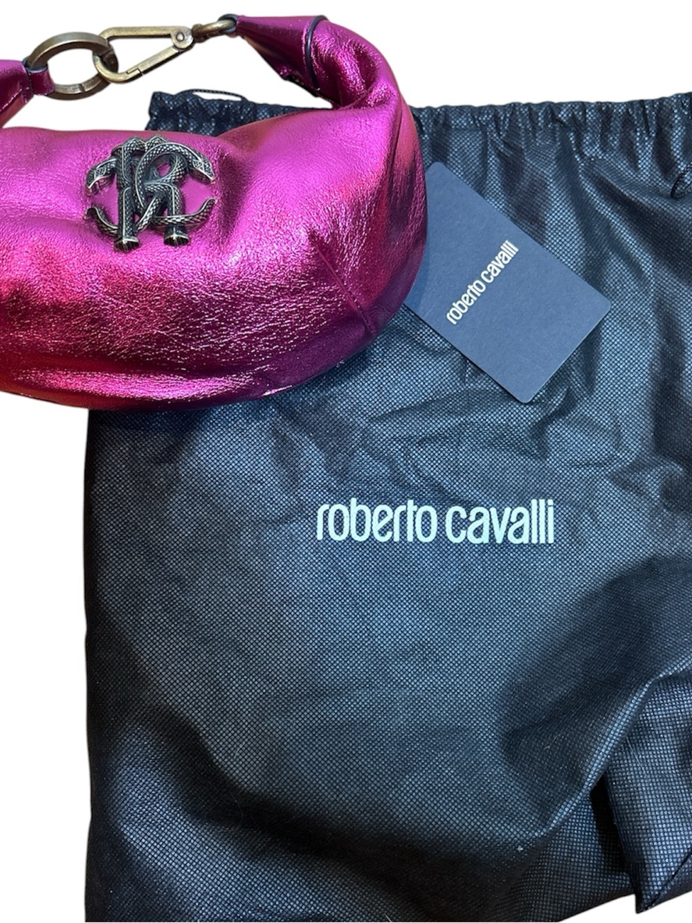 Roberto Cavalli Metallic Magenta Mini Hobo Shoulder Bag